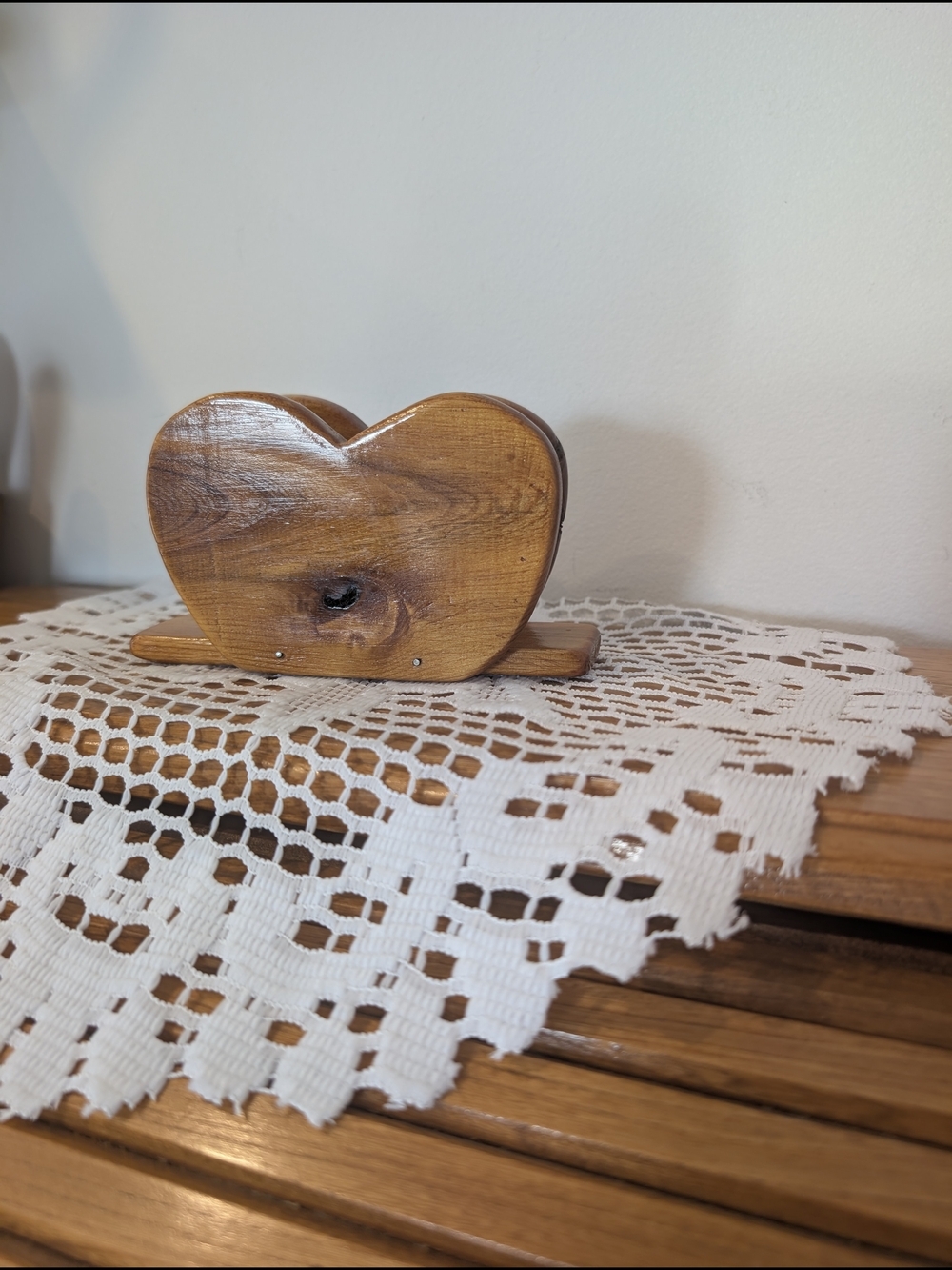 Heart-Shaped Wooden Napkin Holder in Natural Brown - Picture 4 of 10